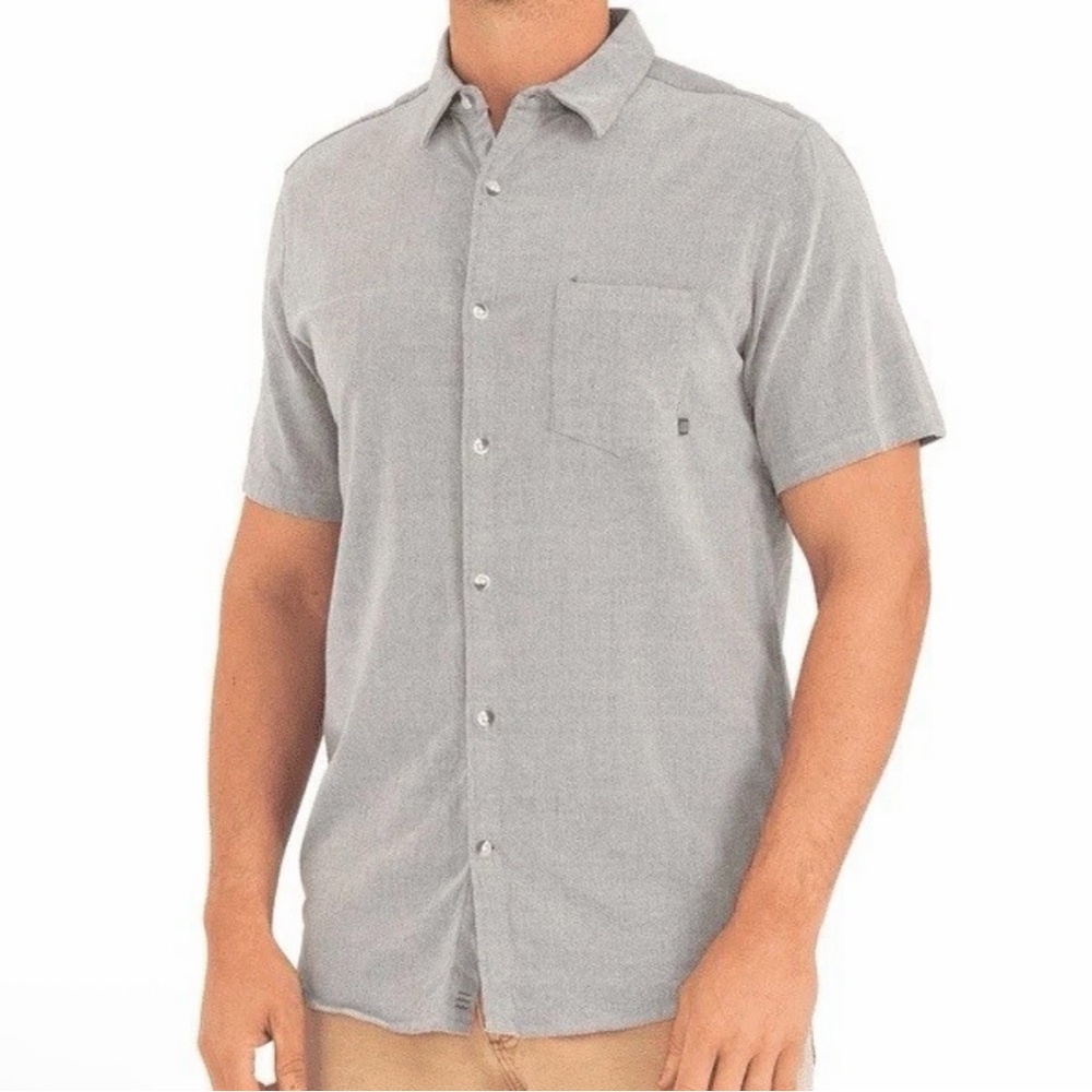 Free Fly Men's Performance Bamboo Button Up‎ Short Sleeve Shirt Light Grey XL